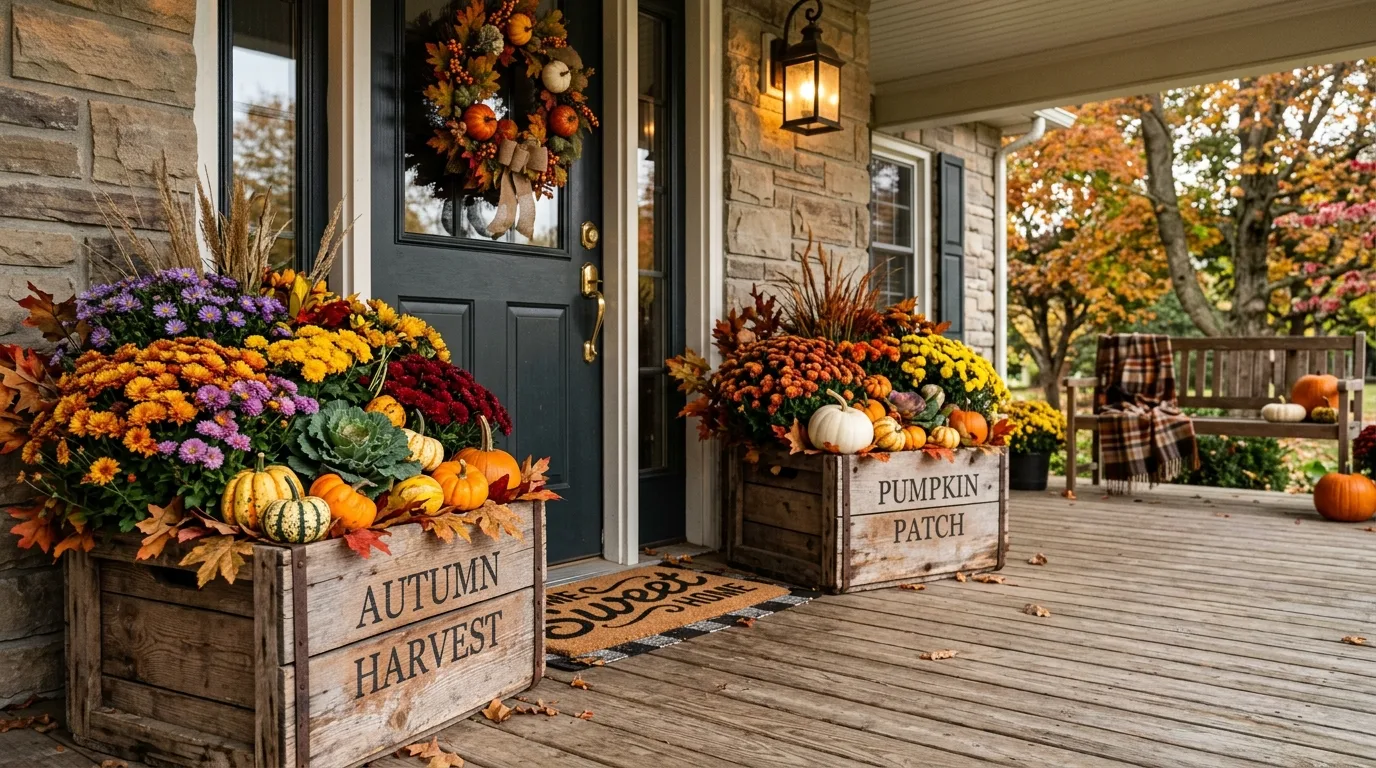 Small Porch Planter With Warm Tones